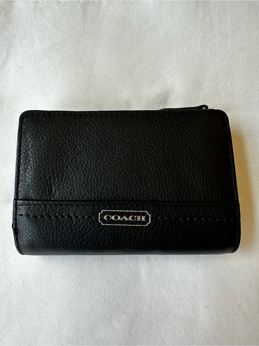 Coach Taylor Black Pebbled Leather Medium Corner Zip Wallet